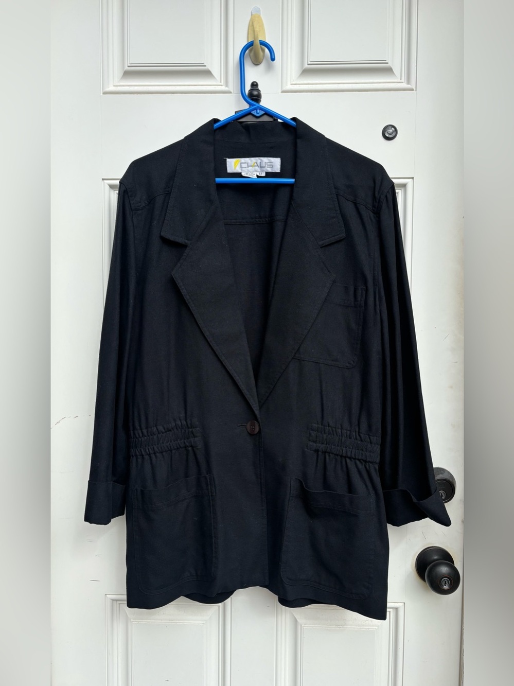Vintage 90s Chaus Black 100% Silk Cinched Waist Blazer Jacket